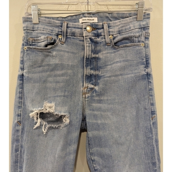 Good American Good Waist Distressed Raw Hem Jeans Size 4 - Picture 2 of 9